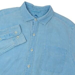 Tommy Bahama Mens Light Blue 100% Linen Long Sleeve Button Down Shirt M FLAW